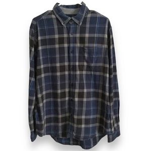 Vintage Eddie Bauer Cotton Flannel Shirt Mens Lg Blue Plaid Long Sleeve